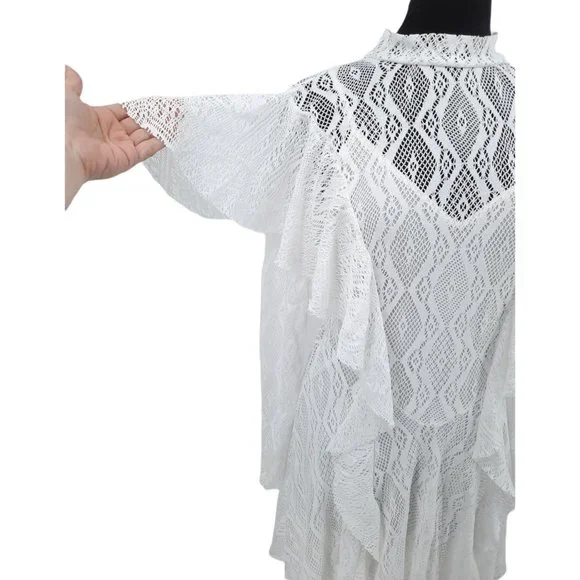 NEW Free People Creamy White Lace Rock Candy Mock Neck Dress M Ruffles Mini - Picture 5 of 12